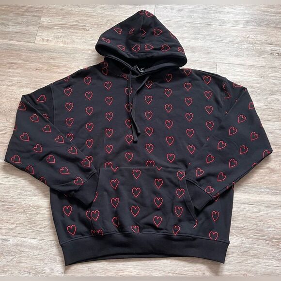 Forever 21 Men's Allover Heart Print Sweater Oversized Cotton Hoodie Y2K Medium - Picture 3 of 7